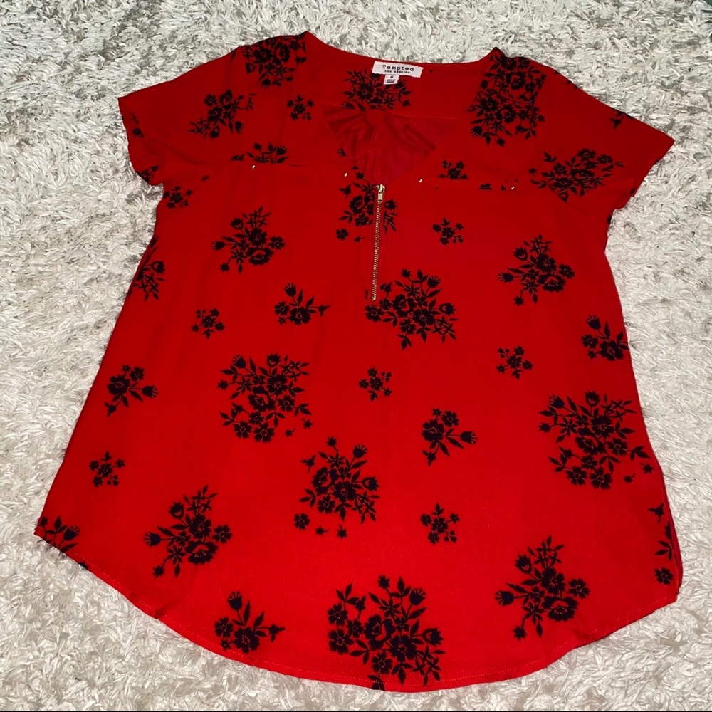 Red Blouse with Black Flowers